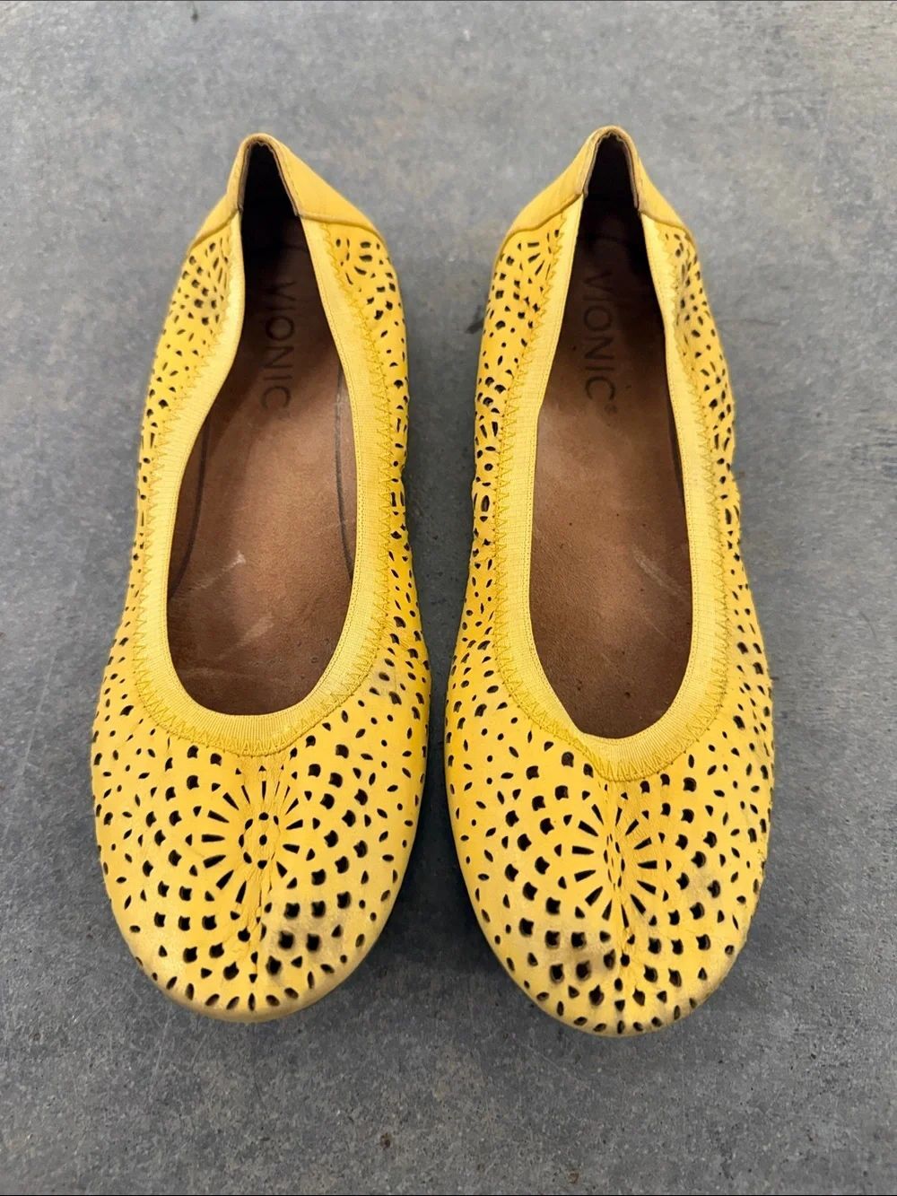 Vionic Yellow Laser-Cut Ballet Flats